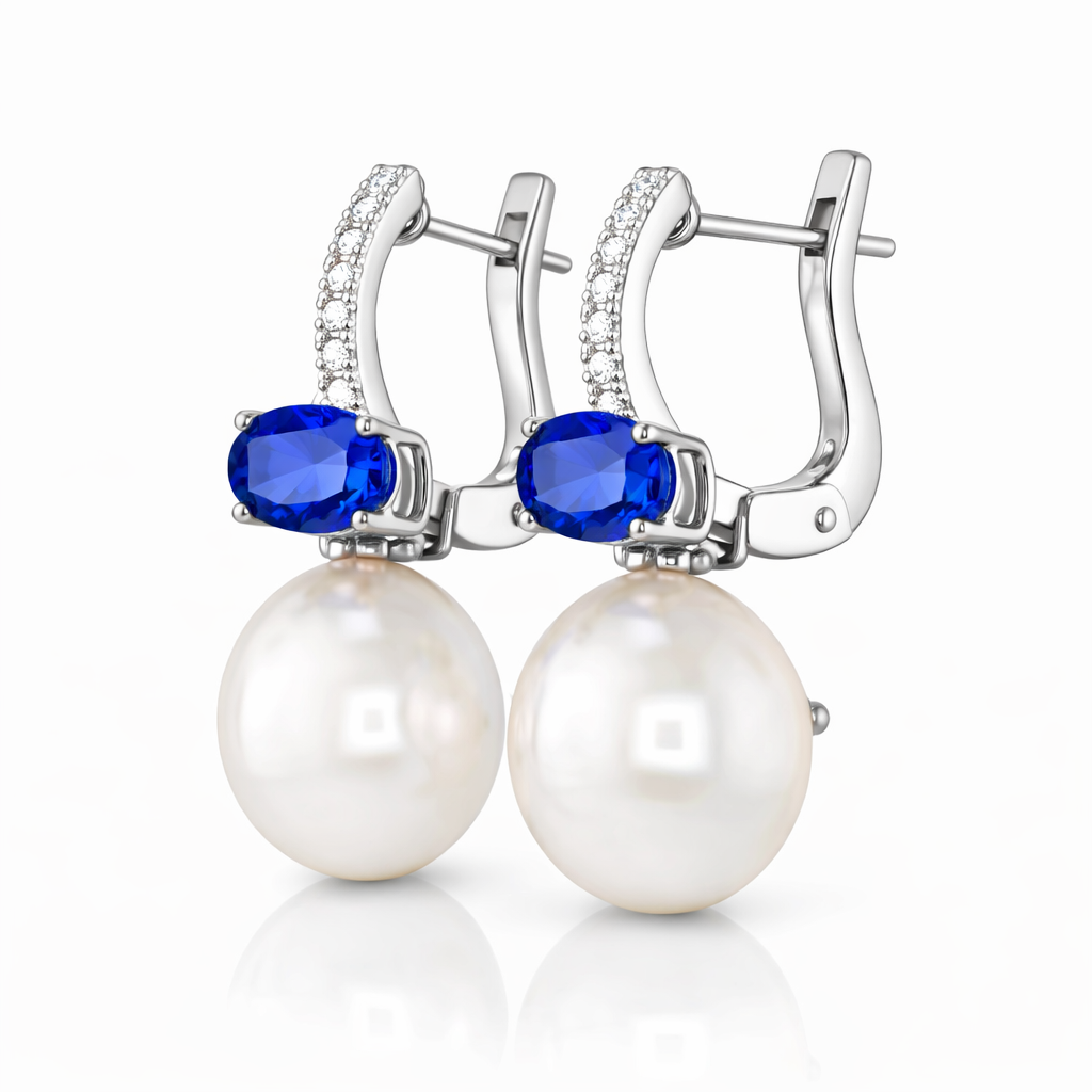 Kyanite, Diamond & Pearl Drop Earrings in 18K White Gold – IGI Certified-Saleh Sallom