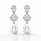 Diamond Drop Earrings with Pearls in White Gold-Saleh Sallom