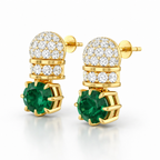 Diamond & Green Gemstone Stud Earrings in Yellow Gold-Saleh Sallom