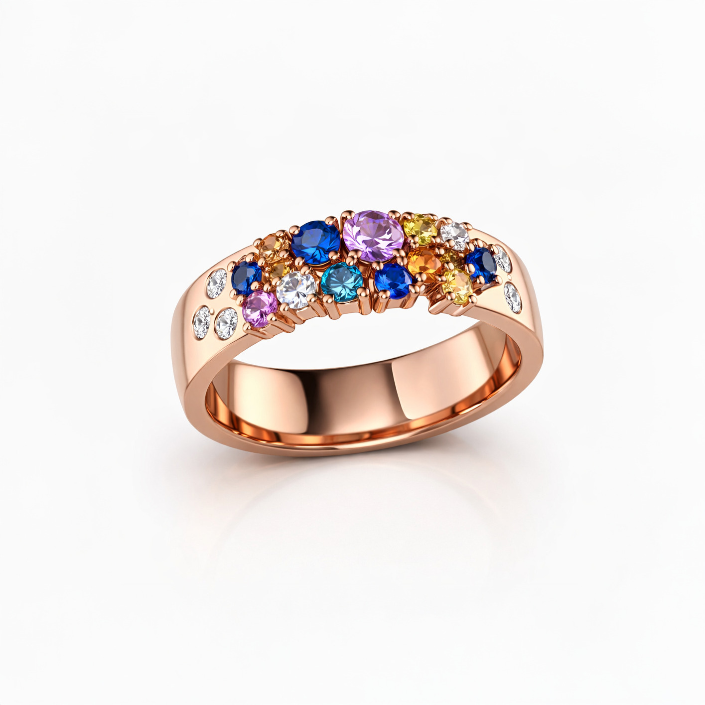 Multicolor Gemstone & Diamond Band Ring in 18K Rose Gold-Saleh Sallom