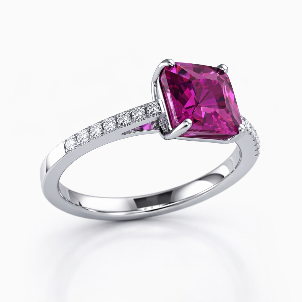 Pink Sapphire & Diamond Solitaire Ring in 18K White Gold-Saleh Sallom