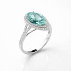 Green Sapphire & Diamond Pear Halo Ring in 18K White Gold-Saleh Sallom