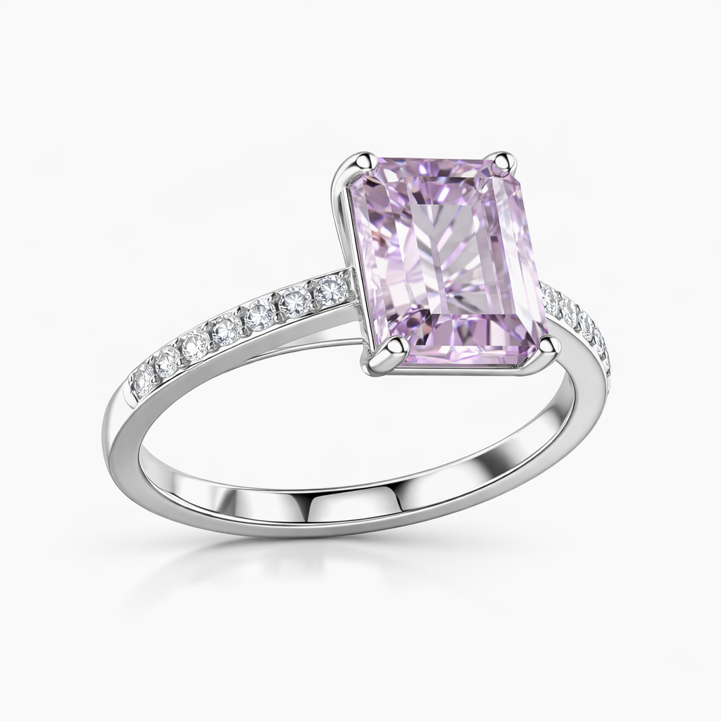 Emerald-Cut Pink Sapphire & Diamond Ring in 18K White Gold-Saleh Sallom