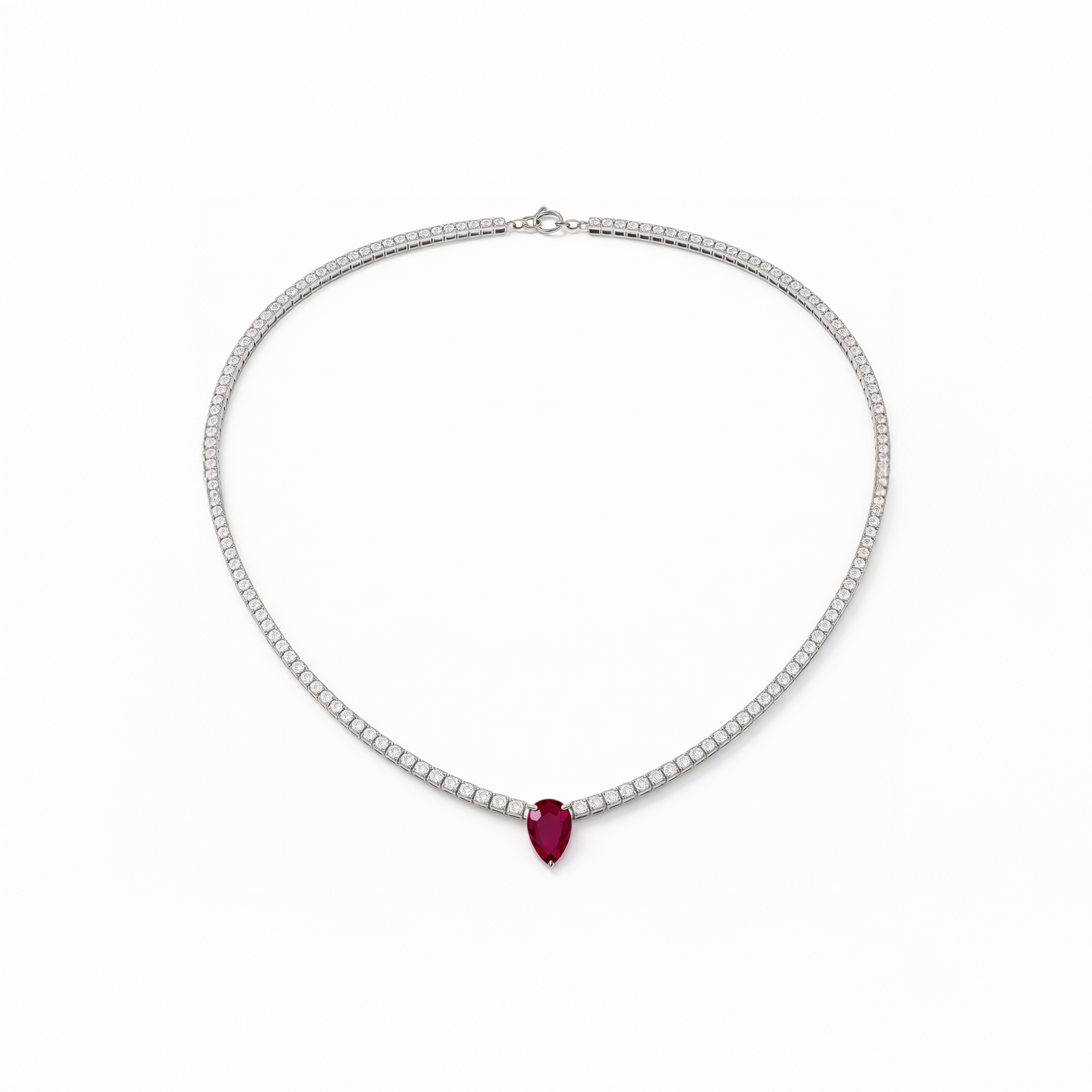 Lab-Grown Ruby & Lab-Grown Diamond Tennis Necklace in 18K White Gold-Saleh Sallom Main image