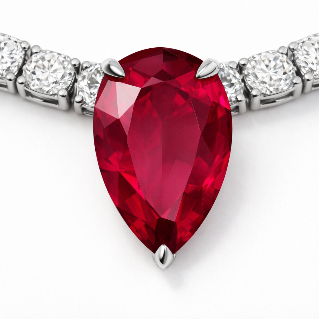 Lab-Grown Ruby & Lab-Grown Diamond Tennis Necklace in 18K White Gold Secondary image