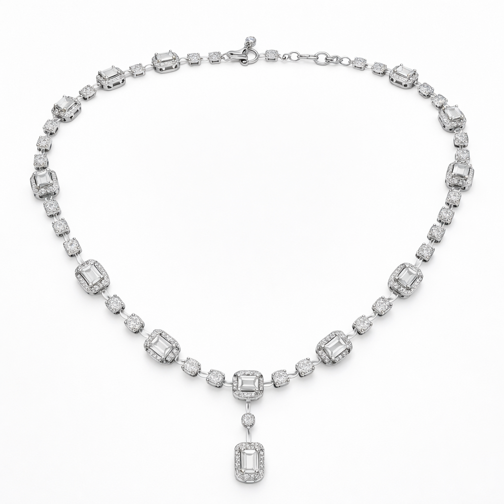 Lab-Grown Sapphire & Lab-Grown Diamond Necklace in 18K White Gold – IGI Certified-Saleh Sallom