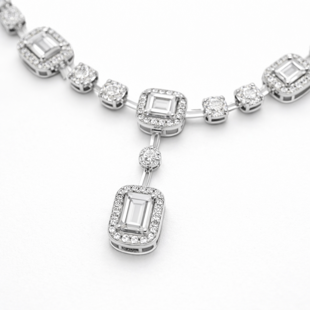 Lab-Grown Sapphire & Lab-Grown Diamond Necklace in 18K White Gold – IGI Certified-Saleh Sallom