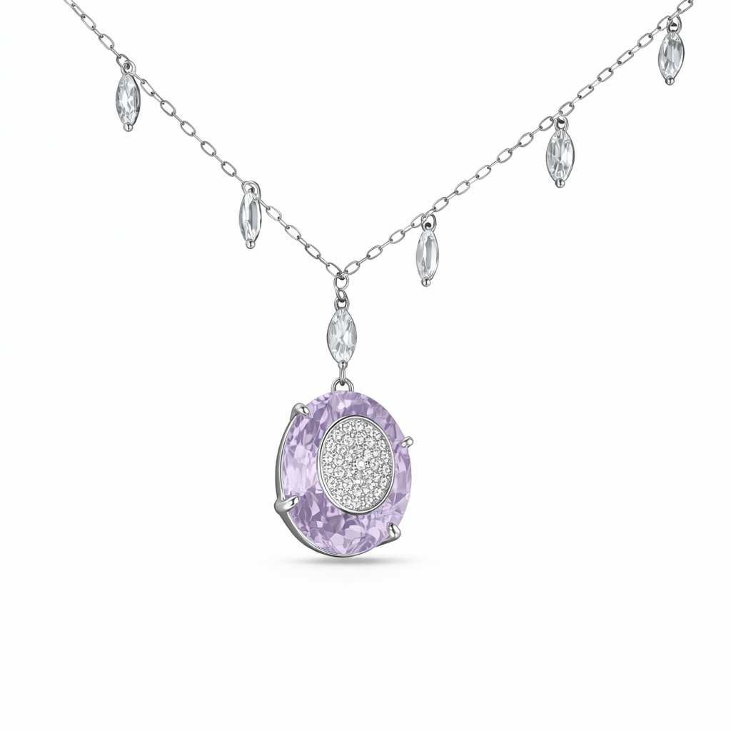 Lab-Grown Diamond & Colored Stone Necklace in 18K White Gold – IGI Certified-Saleh Sallom