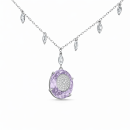 Lab-Grown Diamond & Colored Stone Necklace in 18K White Gold – IGI Certified-Saleh Sallom