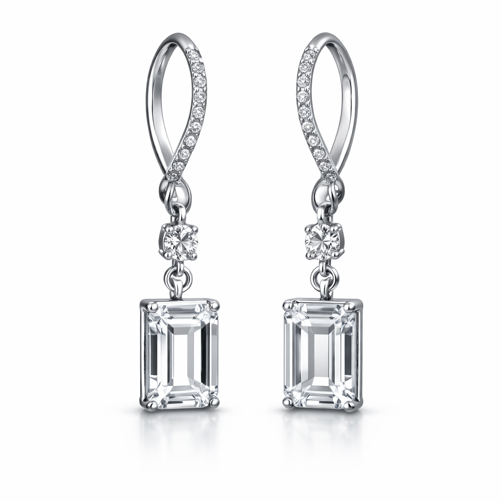 Emerald-Cut Lab-Grown Diamond Drop Earrings in 14K White Gold-Saleh Sallom
