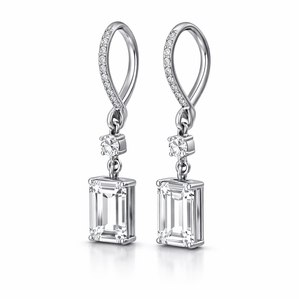 Emerald-Cut Lab-Grown Diamond Drop Earrings in 14K White Gold-Saleh Sallom