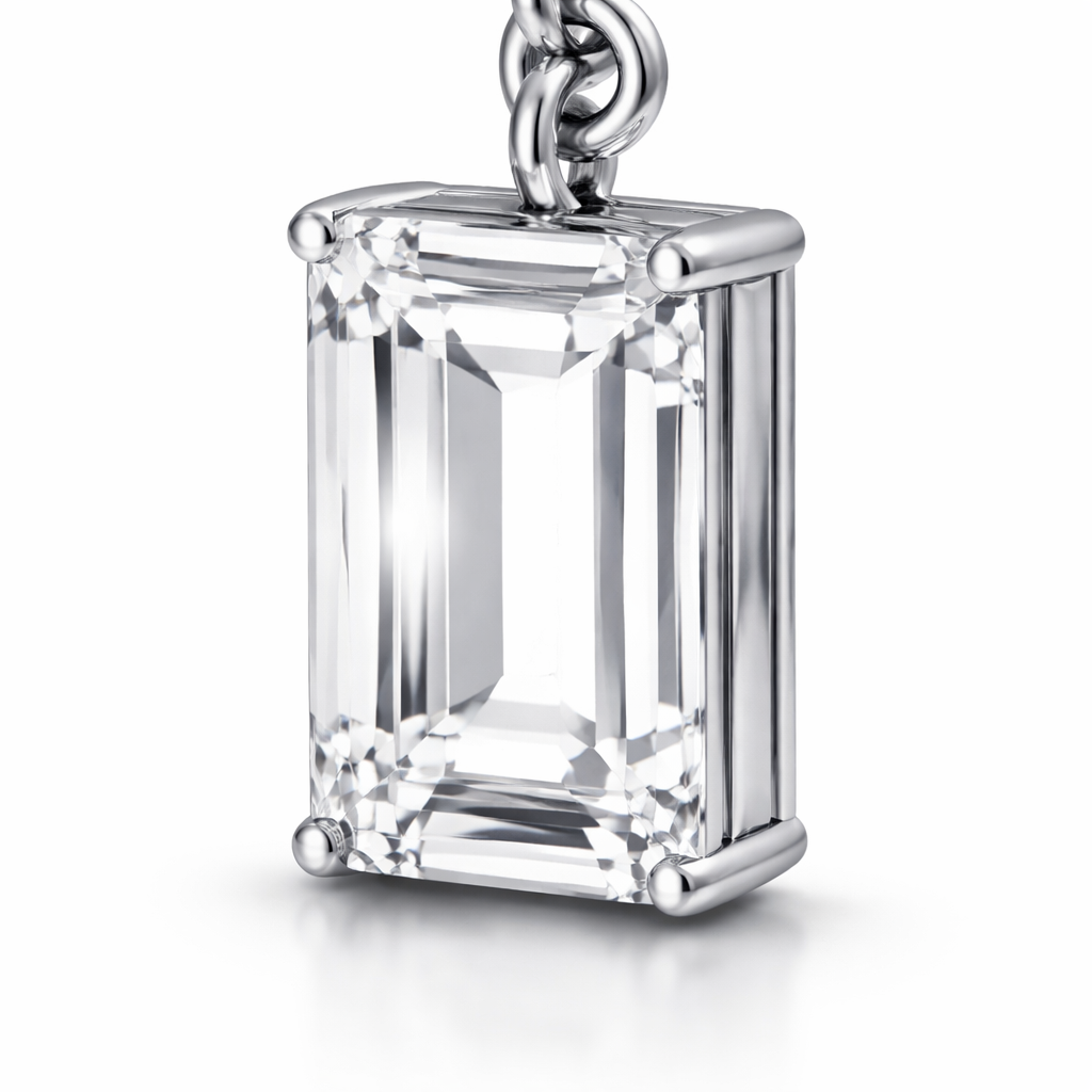 Emerald-Cut Lab-Grown Diamond Drop Earrings in 14K White Gold-Saleh Sallom