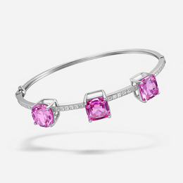 18K White Gold Bangle with Laboratory-Grown Pink Sapphires & Diamonds-Saleh Sallom
