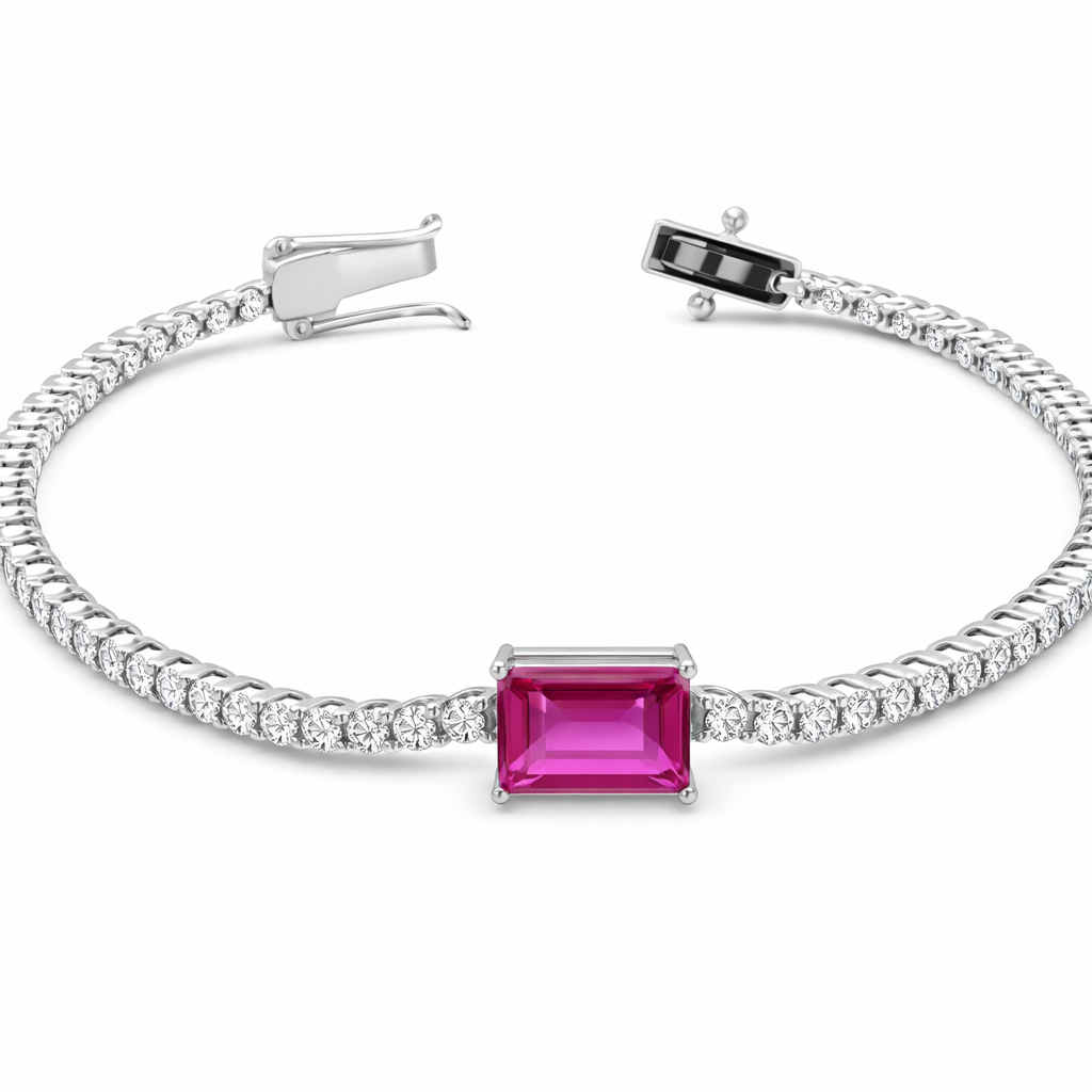 Pink Sapphire & Diamond Tennis Bracelet in 18K White Gold-Saleh Sallom