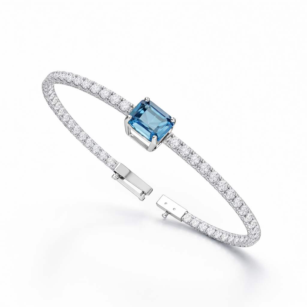 Blue Sapphire & Diamond Bracelet in 18K White Gold-Saleh Sallom