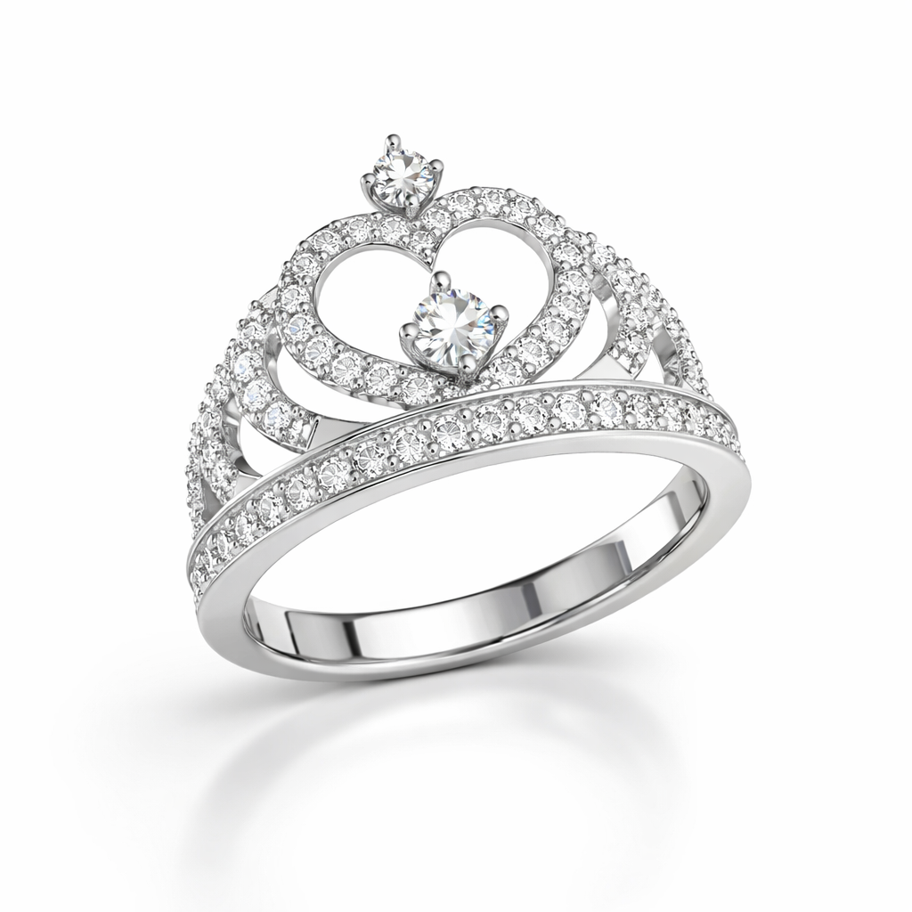 Lab-Created Diamond Crown Ring in 14K White Gold-Saleh Sallom
