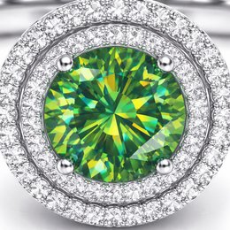 Lab-Created Green Diamond & Diamond Halo Ring in 14K White Gold-Saleh Sallom