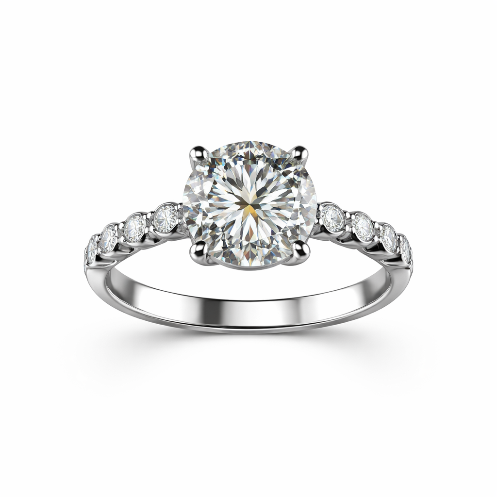 Lab-Created Diamond Solitaire Ring with Pavé Band in 14K White Gold-Saleh Sallom Main image