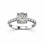 Lab-Created Diamond Solitaire Ring with Pavé Band in 14K White Gold-Saleh Sallom
