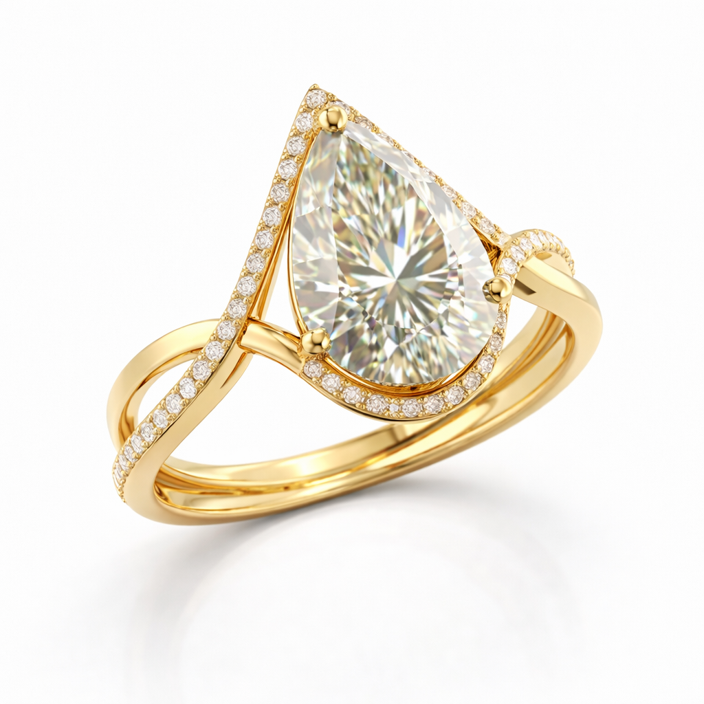 Pear-Shaped Lab-Created Diamond Halo Ring in 14K Yellow Gold-Saleh Sallom