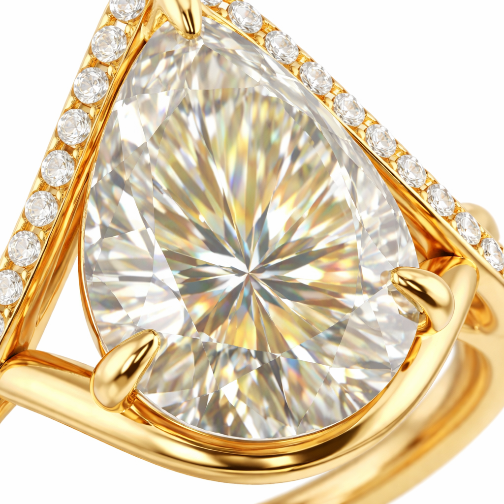 Pear-Shaped Lab-Created Diamond Halo Ring in 14K Yellow Gold-Saleh Sallom