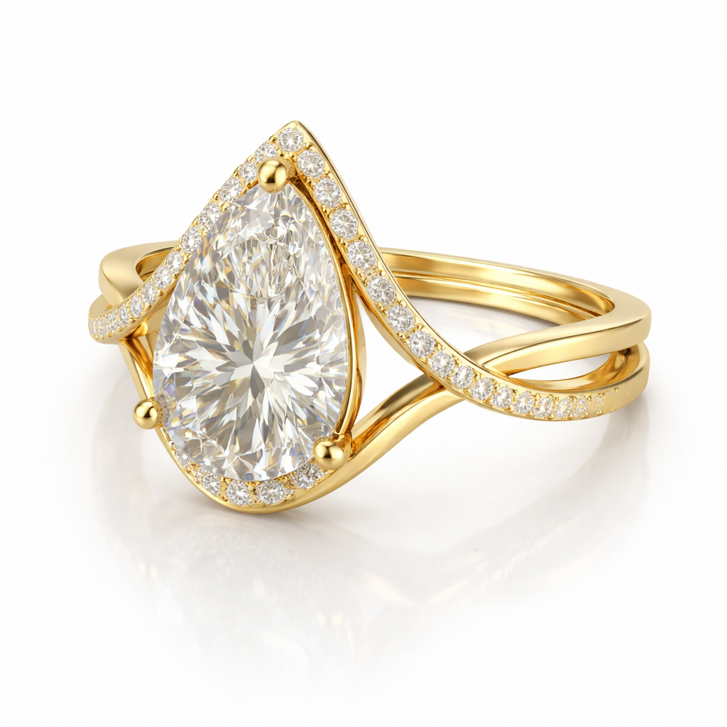 Pear-Shaped Lab-Created Diamond Halo Ring in 14K Yellow Gold-Saleh Sallom