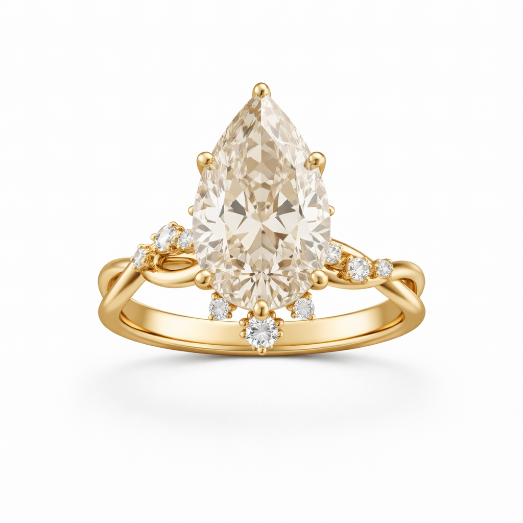 Pear-Shaped Lab-Created Diamond Halo Ring in 14K Yellow Gold-Saleh Sallom