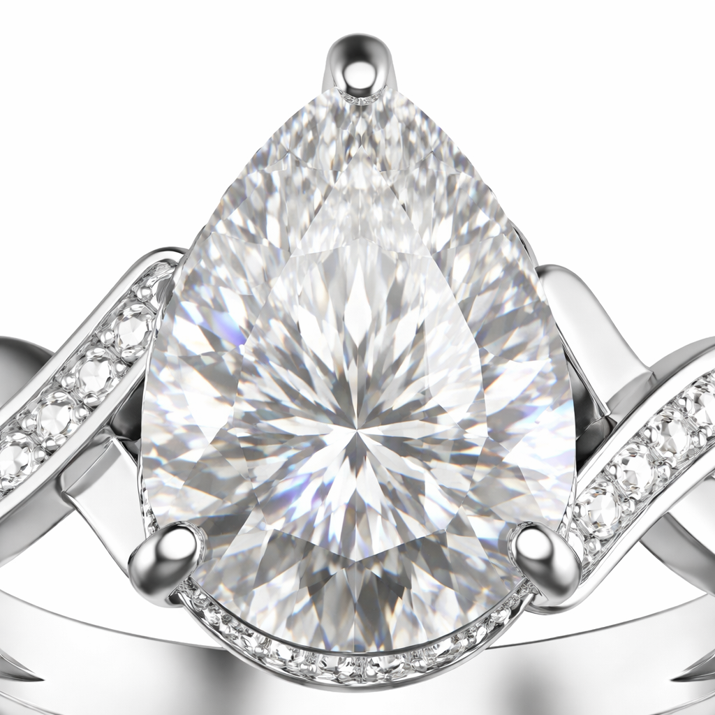 Pear-Shaped Lab-Created Diamond Twist Ring in 14K White Gold-Saleh Sallom