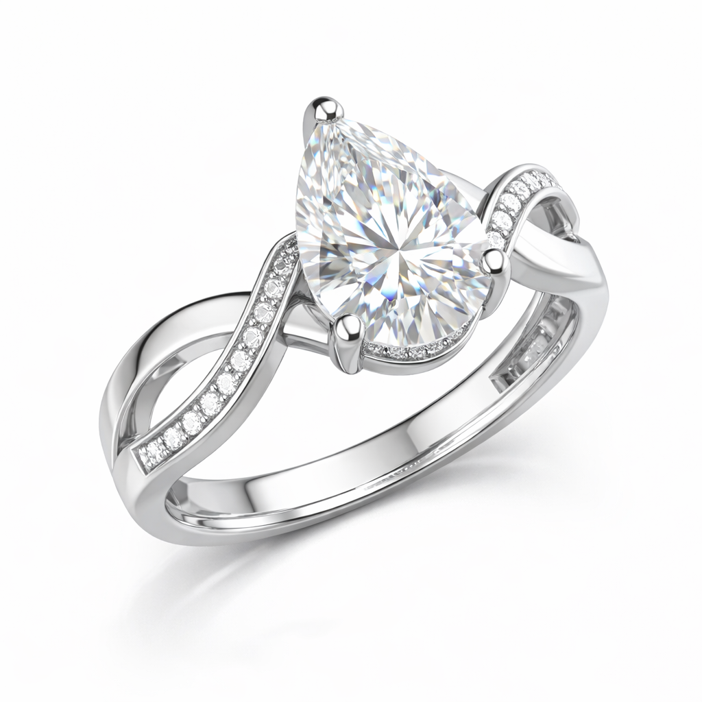 Pear-Shaped Lab-Created Diamond Twist Ring in 14K White Gold-Saleh Sallom