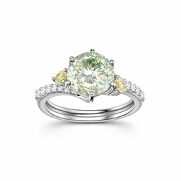 Round Brilliant Lab-Created Diamond Ring with Yellow Diamond Accents in 14K White Gold-Saleh Sallom