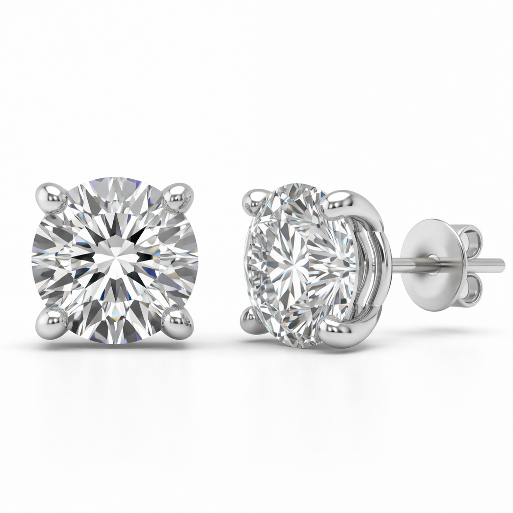 Round Brilliant Lab-Created Diamond Stud Earrings in 14K White Gold-Saleh Sallom