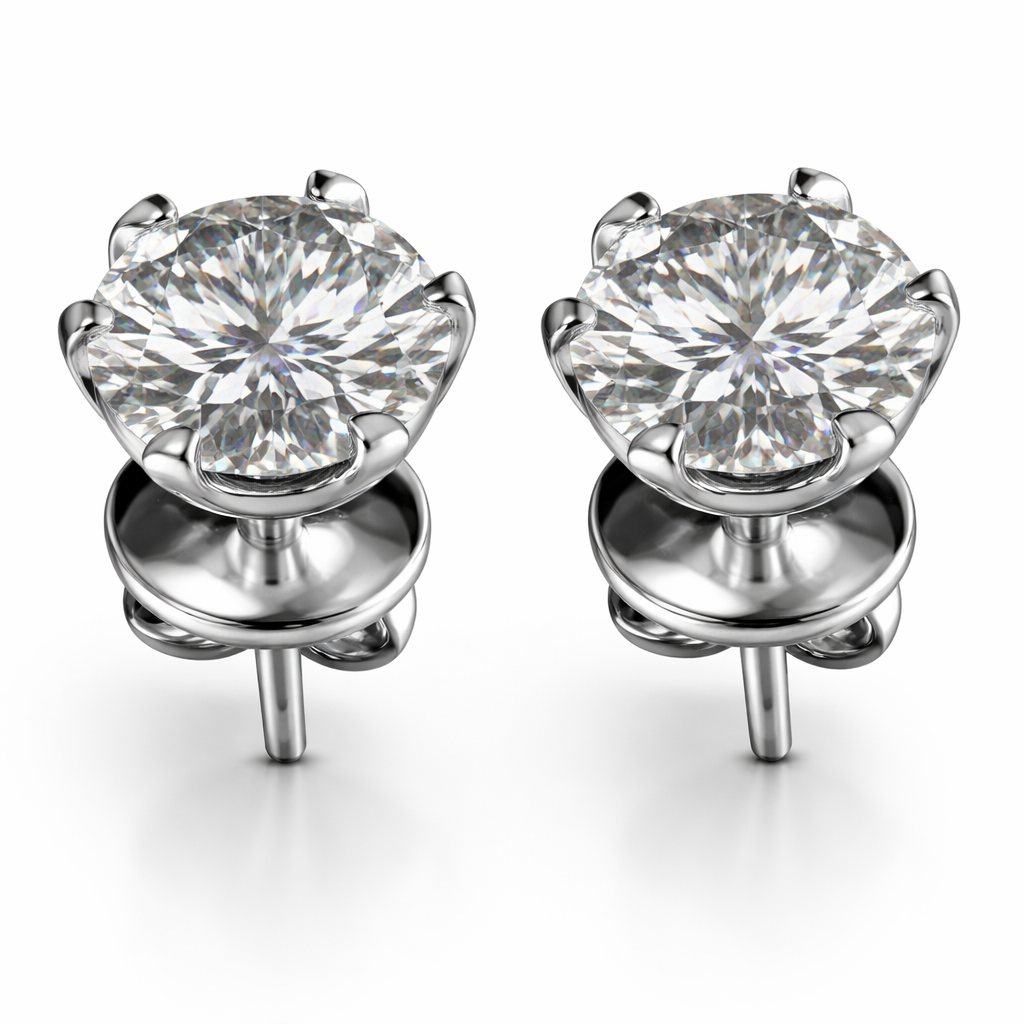 Round Brilliant Lab-Created Diamond Stud Earrings in 14K White Gold-Saleh Sallom