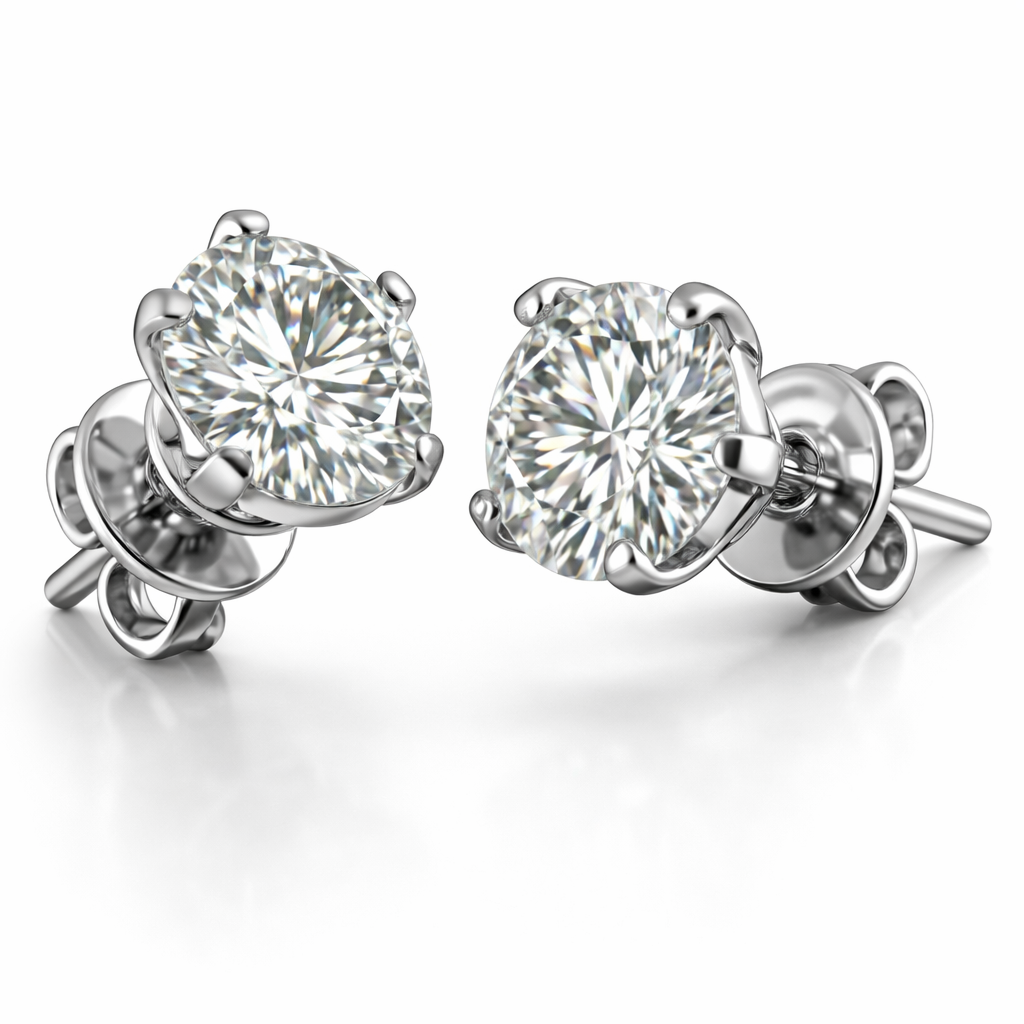 Round Brilliant Lab-Created Diamond Stud Earrings in 14K White Gold-Saleh Sallom