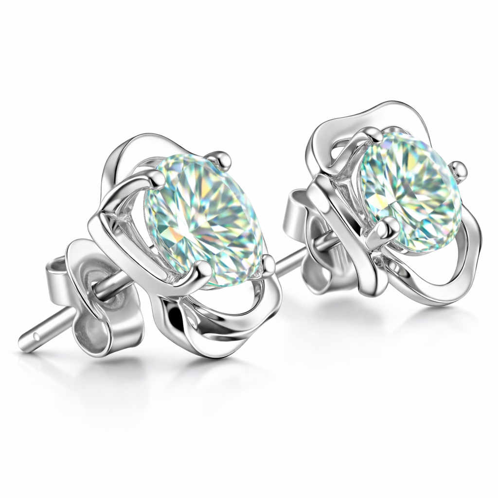 Round Brilliant Lab-Created Diamond Stud Earrings in 14K White Gold-Saleh Sallom