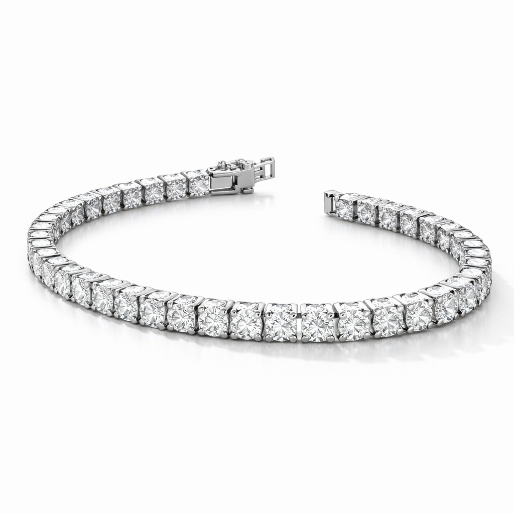 Round Brilliant Lab-Created Diamond Tennis Bracelet in 14K White Gold-Saleh Sallom