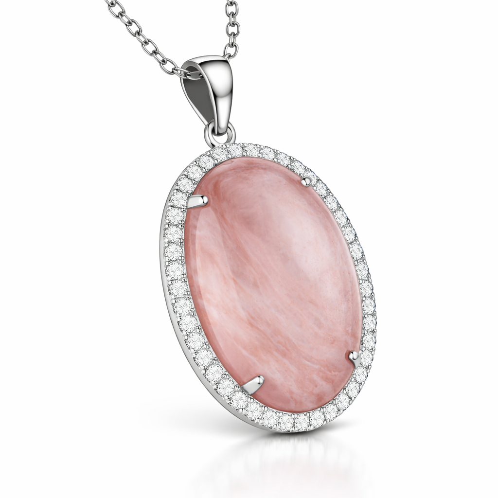 Lab-Created Diamond Oval Halo Pendant in 14K White Gold-Saleh Sallom