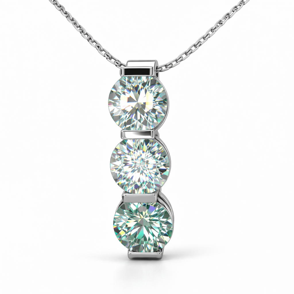 Three-Stone Lab-Created Diamond Pendant Necklace in 14K White Gold-Saleh Sallom