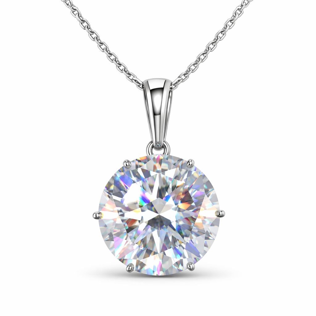 Round Brilliant Lab-Created Diamond Solitaire Pendant Necklace in 14K White Gold-Saleh Sallom Main image