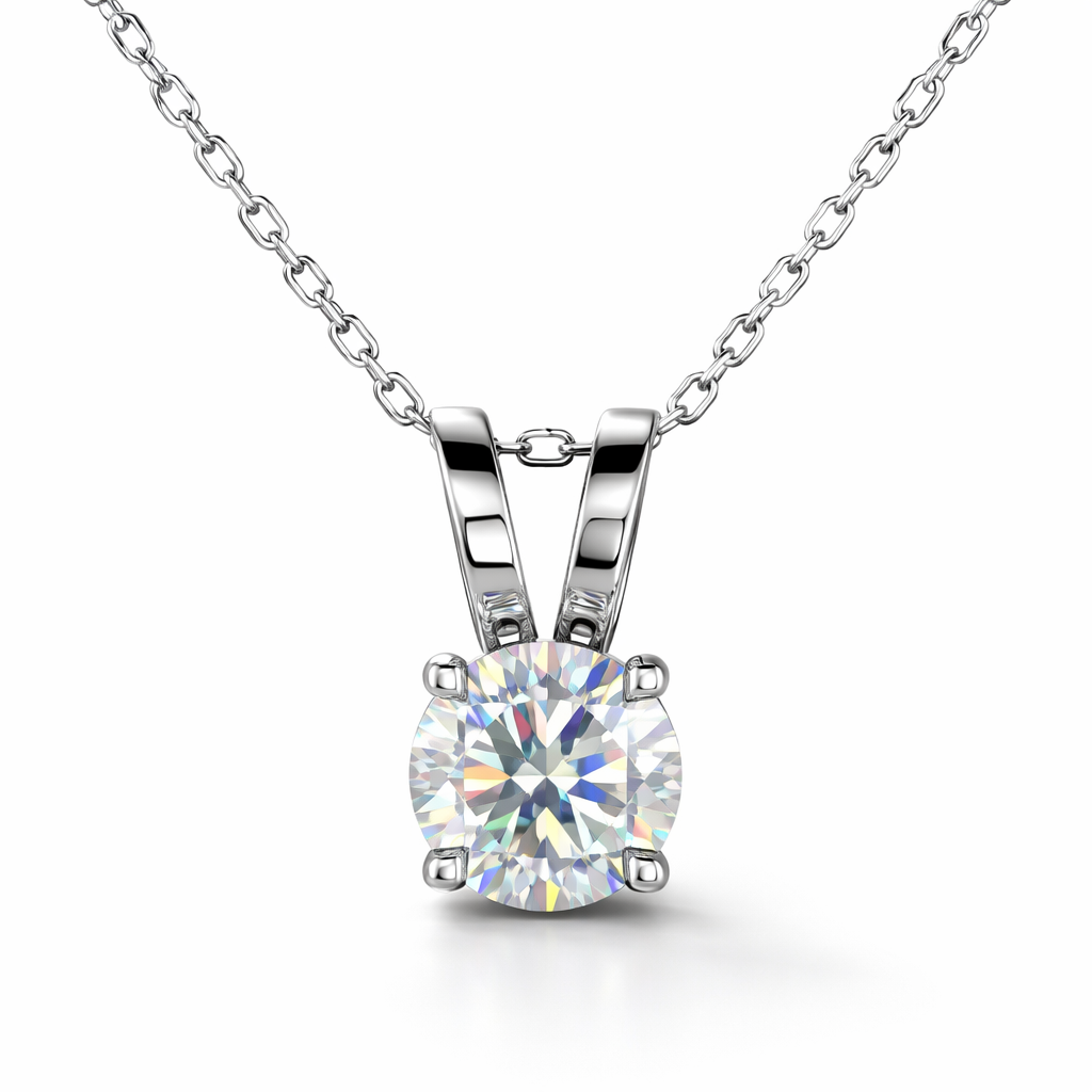 Round Lab-Created Diamond Solitaire Necklace in 14K White Gold-Saleh Sallom Main image