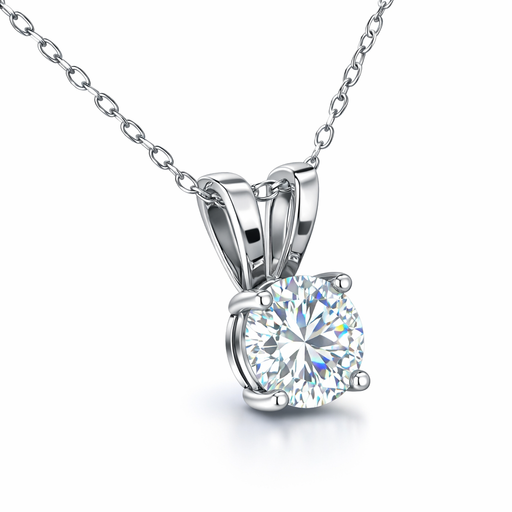 Round Lab-Created Diamond Solitaire Necklace in 14K White Gold-Saleh Sallom