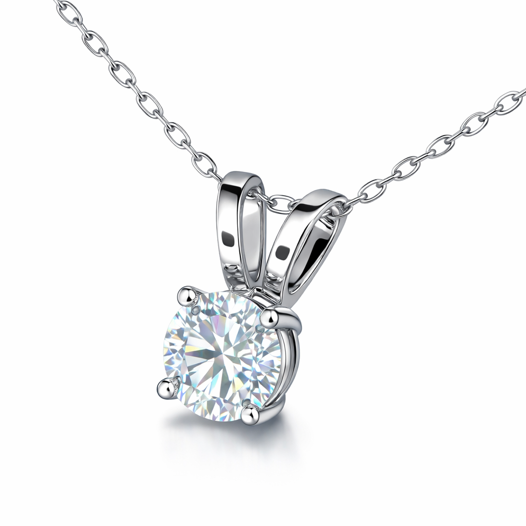Round Lab-Created Diamond Solitaire Necklace in 14K White Gold-Saleh Sallom