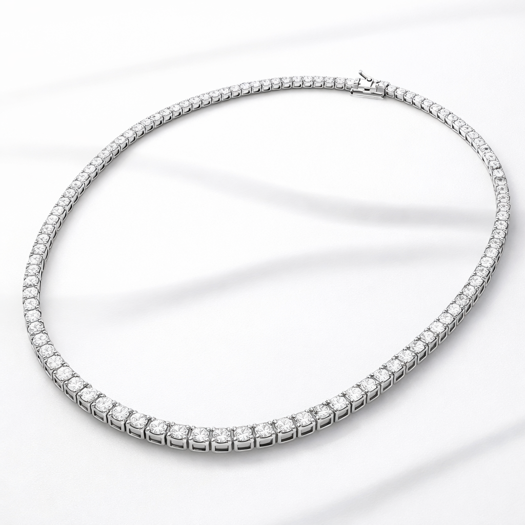 Round-Cut Lab-Created Diamond Tennis Necklace in 14K White Gold-Saleh Sallom