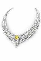 Yellow Emerald-Cut Center Stone & Pear Drop American Diamond Choker in Rhodium-Plated Sterling Silver-Saleh Sallom