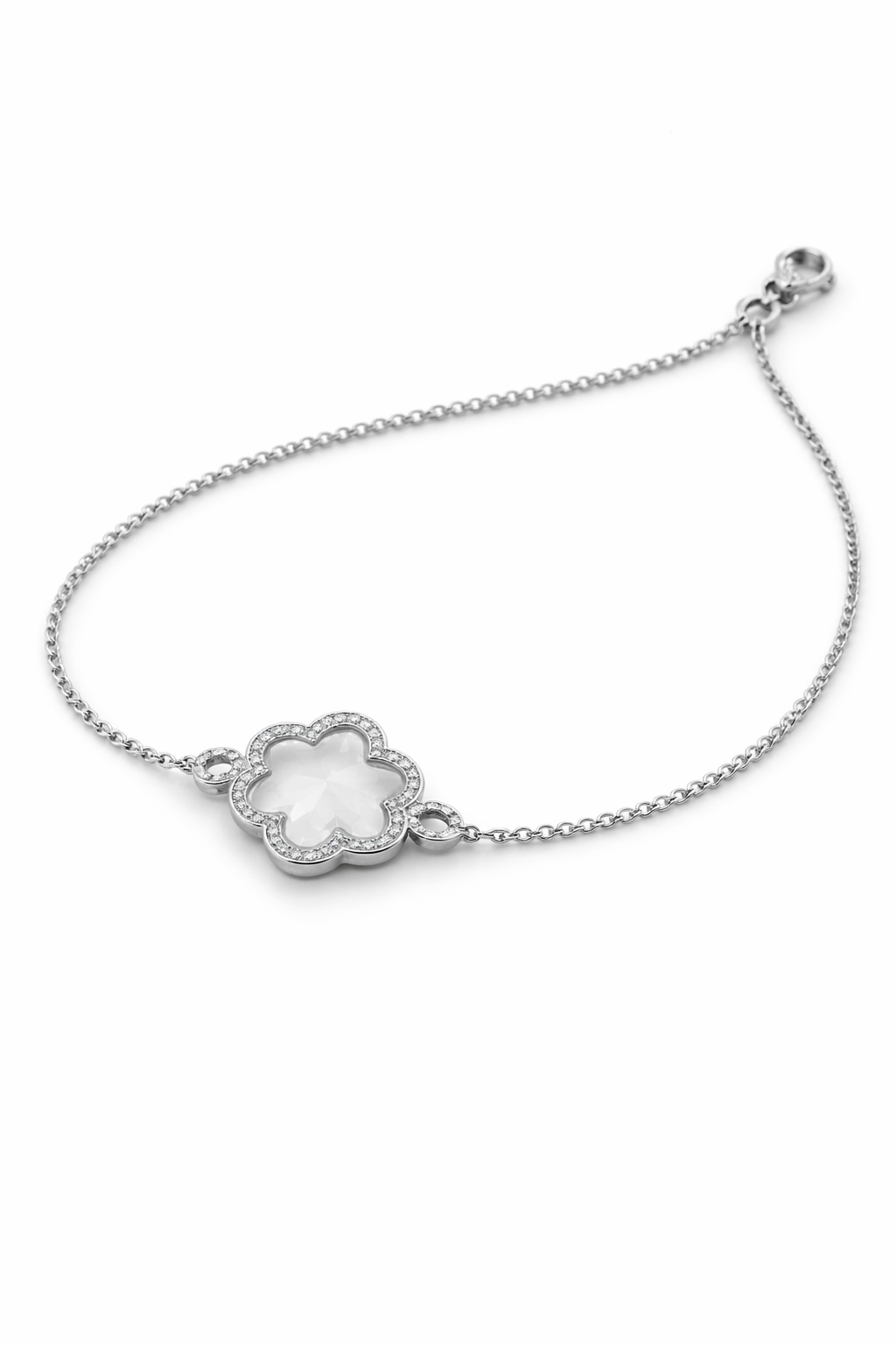 Floral American Diamond Bracelet in Rhodium-Plated Sterling Silver-Saleh Sallom