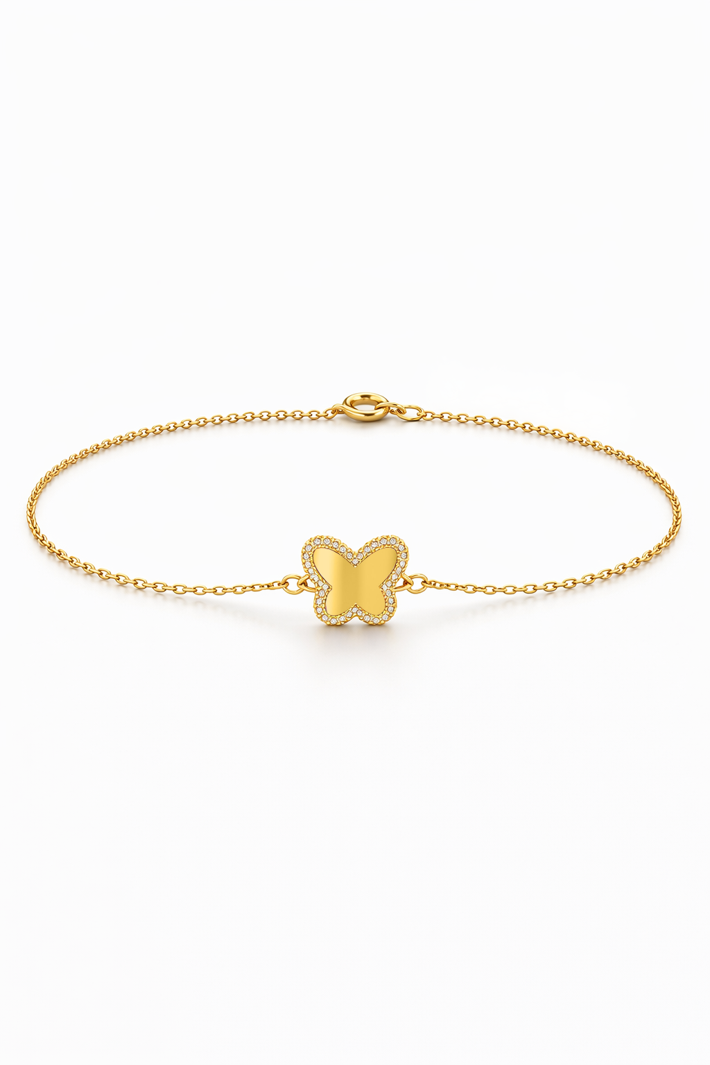 Butterfly American Diamond Bracelet in Gold-Plated Sterling Silver-Saleh Sallom