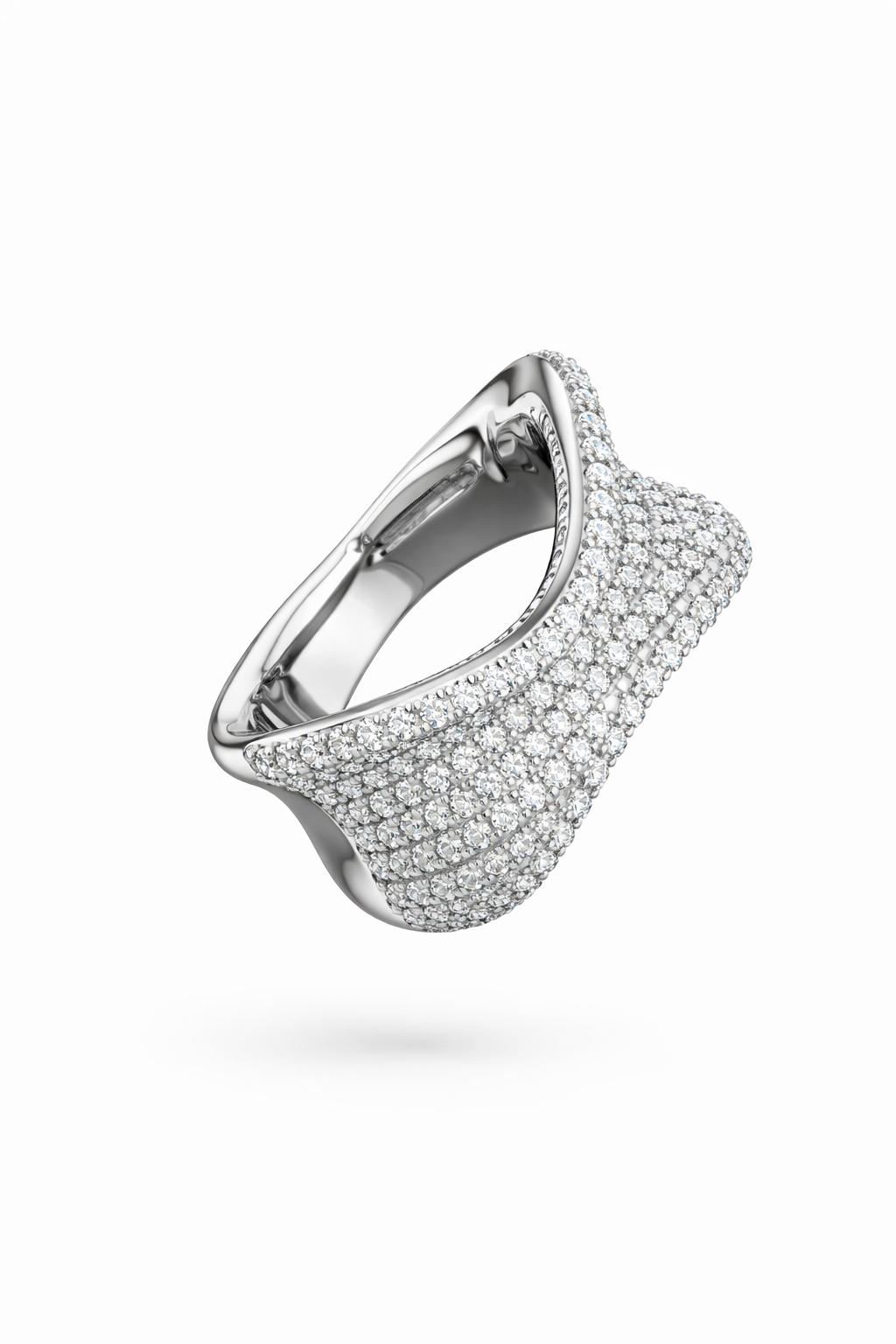 American Diamond Pavé Wave Ring in Rhodium-Plated Sterling Silver-Saleh Sallom