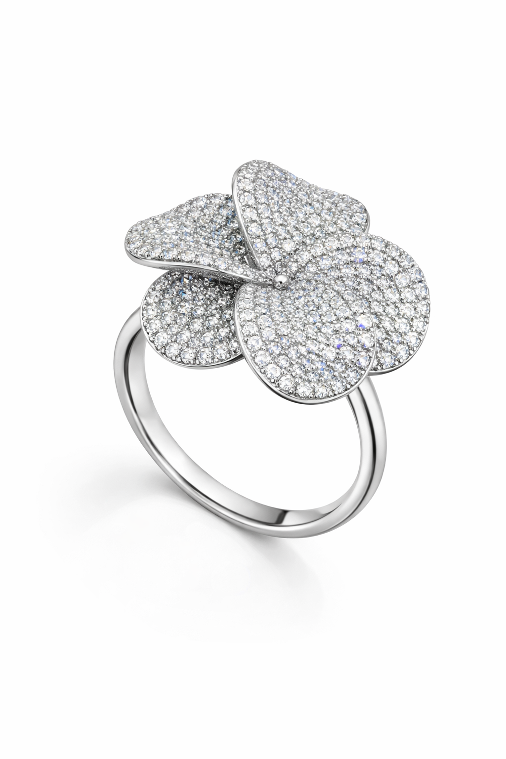 American Diamond Floral Pavé Ring in Rhodium-Plated Sterling Silver-Saleh Sallom Main image