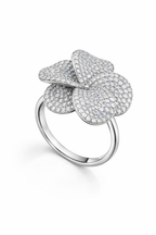 American Diamond Floral Pavé Ring in Rhodium-Plated Sterling Silver-Saleh Sallom