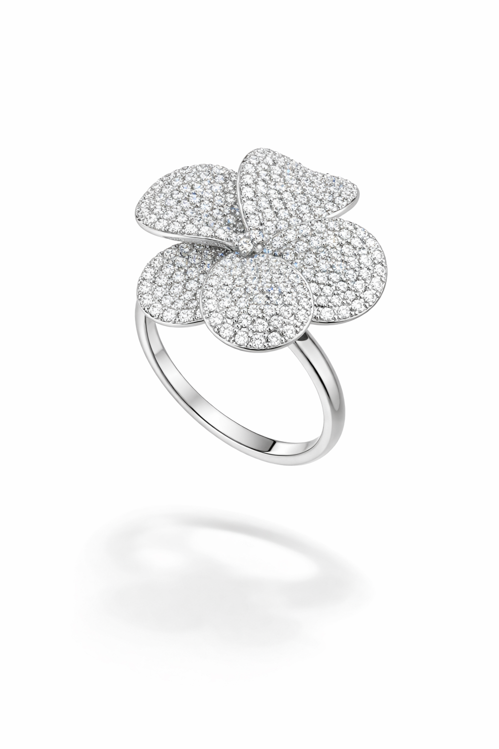 American Diamond Floral Pavé Ring in Rhodium-Plated Sterling Silver-Saleh Sallom