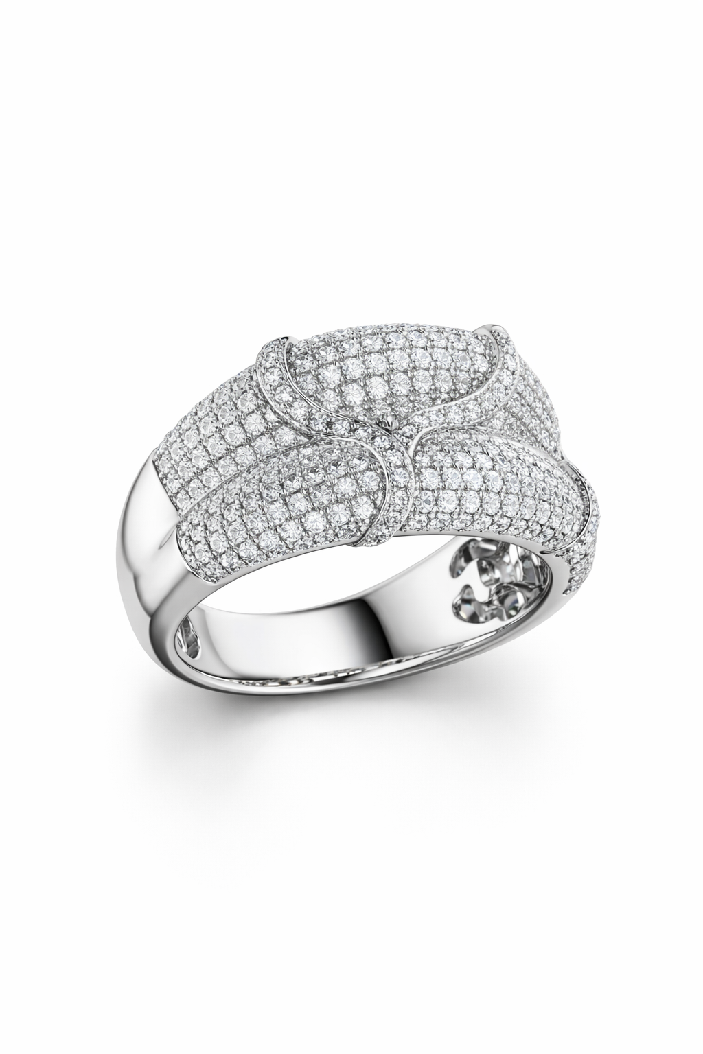 American Diamond Pavé Wide Ring in Rhodium-Plated Sterling Silver-Saleh Sallom Main image